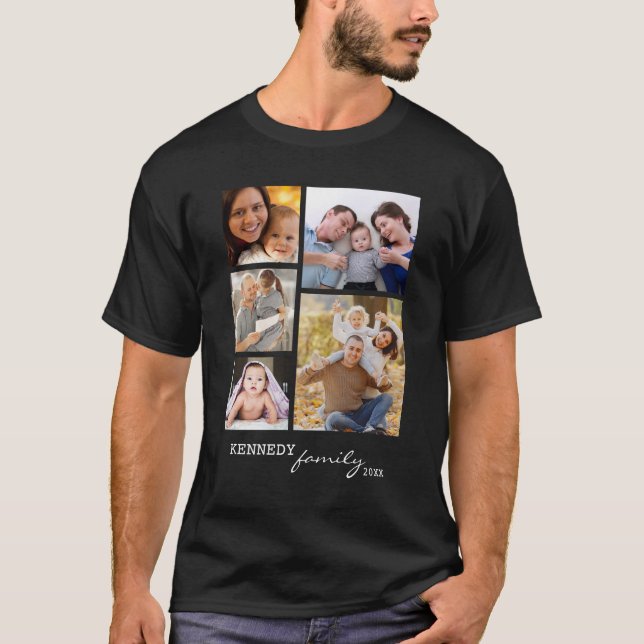 Camiseta Personalizado Nombre de familia 5 Collage de fotos (Anverso)