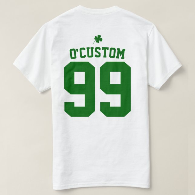 Camiseta Personalizado Número de texto Green Clover St Patr (Reverso del diseño)