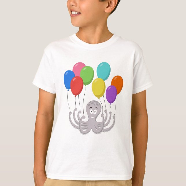 Camiseta Personalizado Octopus Colorful Balloons Niños (Anverso)