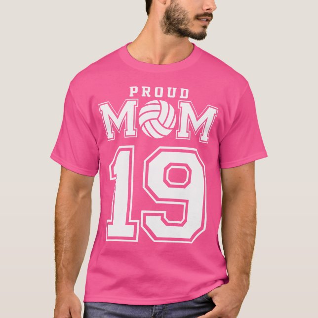 Camiseta Personalizado Orgullosa Voleibol Mamá Número 19 Pe (Anverso)