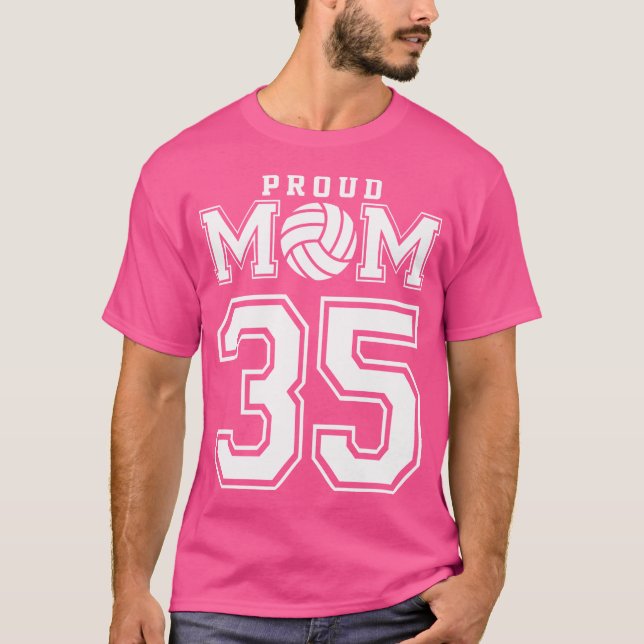 Camiseta Personalizado Orgullosa Voleibol Mamá Número 35 Pe (Anverso)