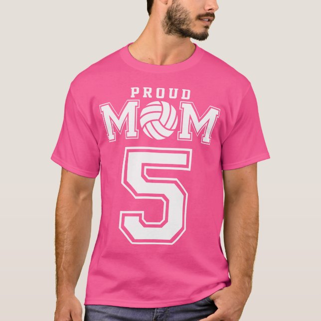 Camiseta Personalizado Orgullosa Voleibol Mamá Número 5 Per (Anverso)