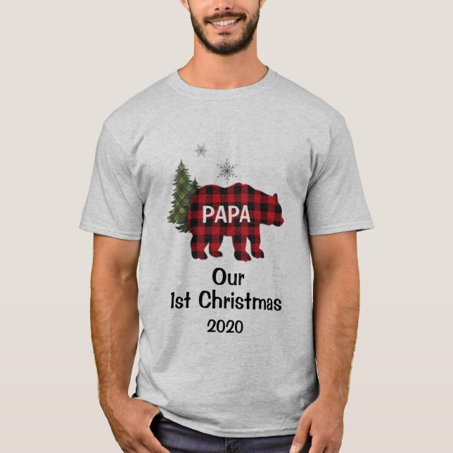 Camiseta Personalizado Papa oso nuestro primer Navidad cami (Anverso)