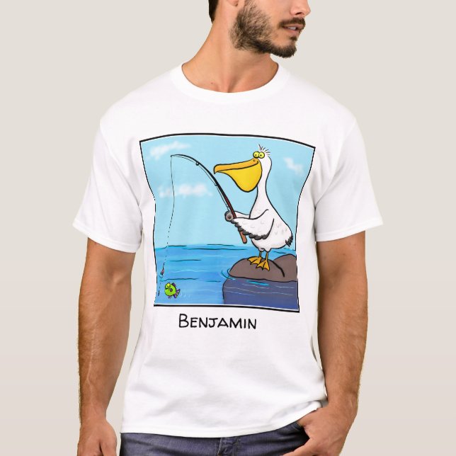 Camiseta Personalizado pelícano de pesca divertida (Anverso)