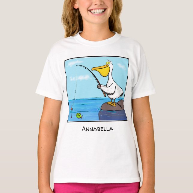 Camiseta Personalizado pelícano de pesca divertida (Anverso)