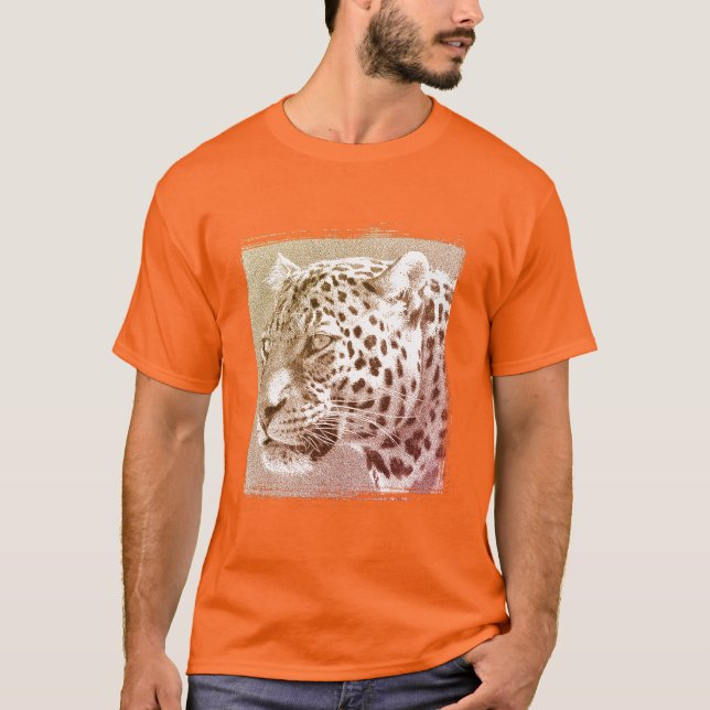 Camiseta Personalizado Plantilla Cabeza Leopardo Mens Naran (Anverso)