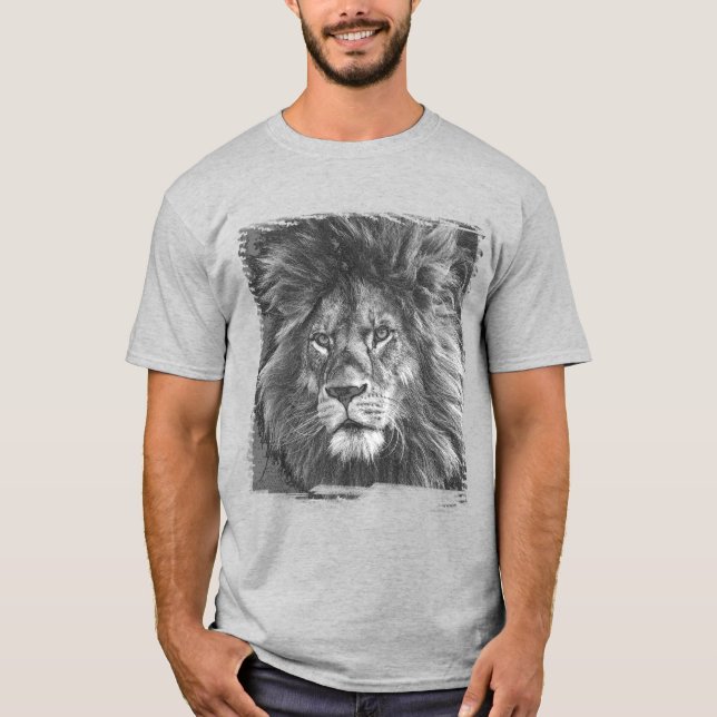 Camiseta Personalizado Plantilla León Cara Pop Art Mens Mod (Anverso)
