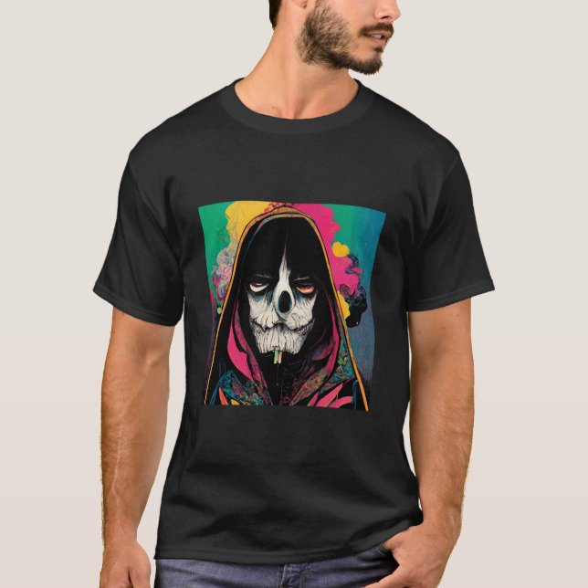 Camiseta Personalizado psicodélico Grimm reaper fumando un  (Anverso)