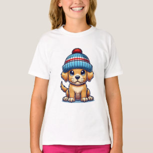 Camiseta Personalizado Puppy Wearing Beanie Gorra
