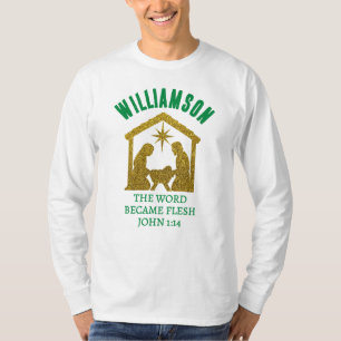 Camiseta Personalizado Purpurina cristiano Natividad Navida