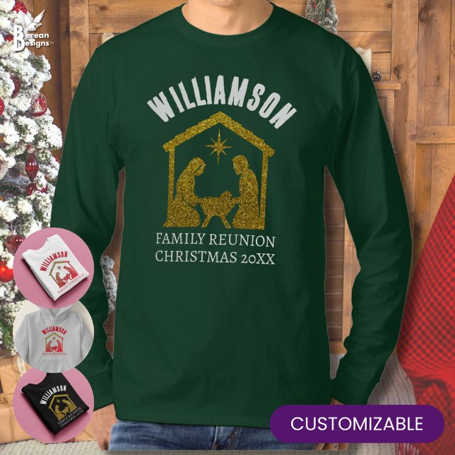 Camiseta Personalizado Purpurina cristiano Natividad Navida (Personalized Christmas Family Sweater with custom name and text. Ideal for all the family.)