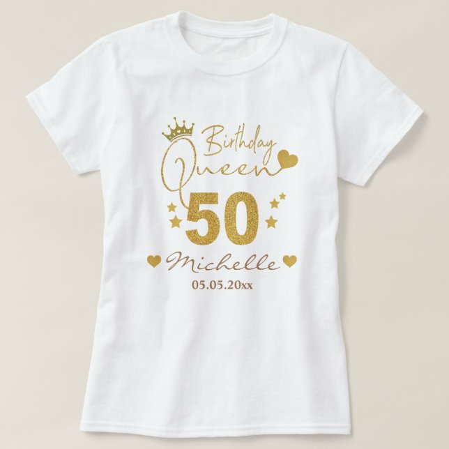 Camiseta Personalizado Purpurina de Oro 50 cumpleaños Reina