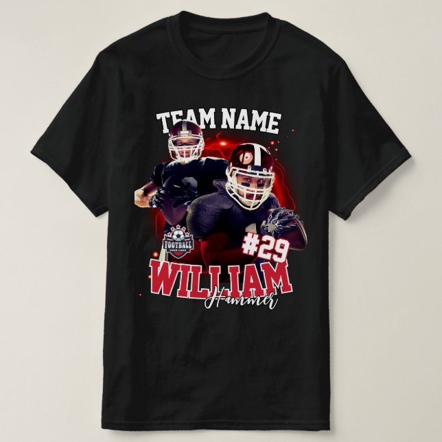 Camiseta Personalizado Red Black Two Photo Football Player (Diseño del anverso)