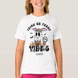 Camiseta Personalizado Retro Trick o Trate Vibes Ghost Kids