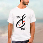Camiseta Personalizado Romántico Iniciales Corazón<br><div class="desc">Camiseta especial única: "USTED Y YO" con sus iniciales, corazón rojo y ampersores elegantes para resaltar su conexión. Expresar su amor y afecto con estilo y hacer que hoy sea especial. Gran regalo para cumpleaños o vacaciones. Cualquier pregunta de diseño, sólo envíe un correo electrónico a charmdesignstudio@rcn.com y estaremos encantados...</div>
