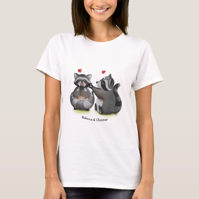 Camiseta Personalizado romántico lindo Raccoon Pareja camis (Anverso)