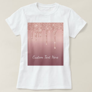 Camiseta Personalizado Rosa de texto Oro Purpurina Rubor Pe