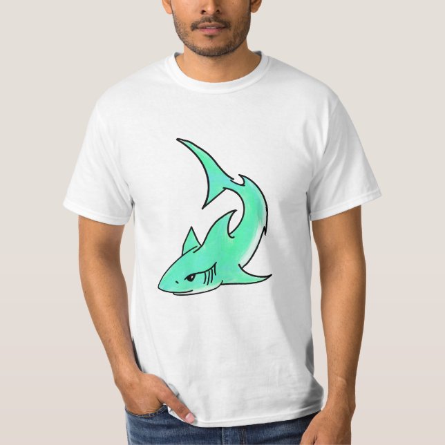 Camiseta personalizado sonriente menta de tiburón azul verd (Anverso)