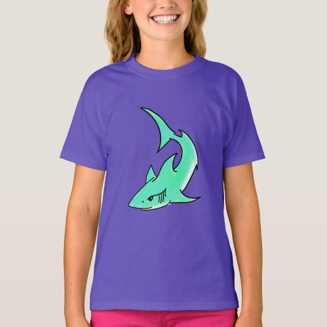 Camiseta personalizado sonriente menta de tiburón azul verd (Anverso)