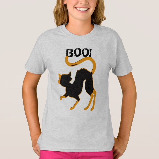 Camiseta Personalizado Spooky Black Cat Boo Niños Camisas H (Anverso)