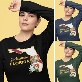 Camiseta Personalizado Texto Bandera de Florida y Flor Nara
