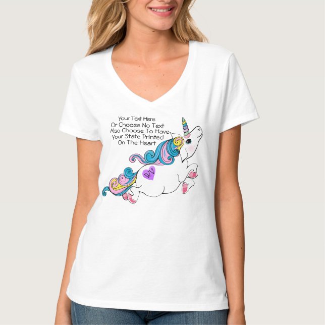 Camiseta Personalizado Texto/ Corazón de estado Unicornio P (Anverso)