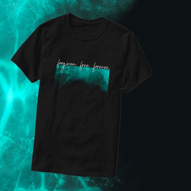 Camiseta Personalizado Texto Guay Hice Cristiano perdonado  (Cool unique teal black ice Christian T-shirt. Custom text faith quote modern script forgiven. Free.
)