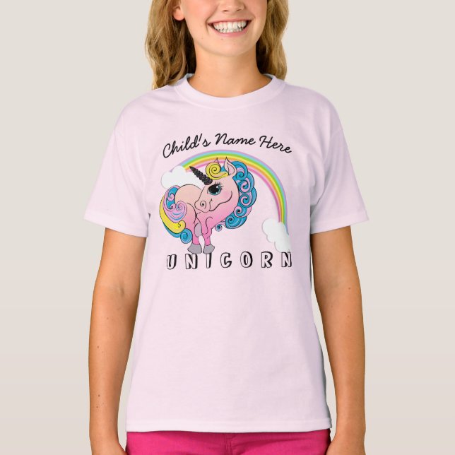Camiseta Personalizado Texto/ Pastel Unicornio Bonito Nubes (Anverso)