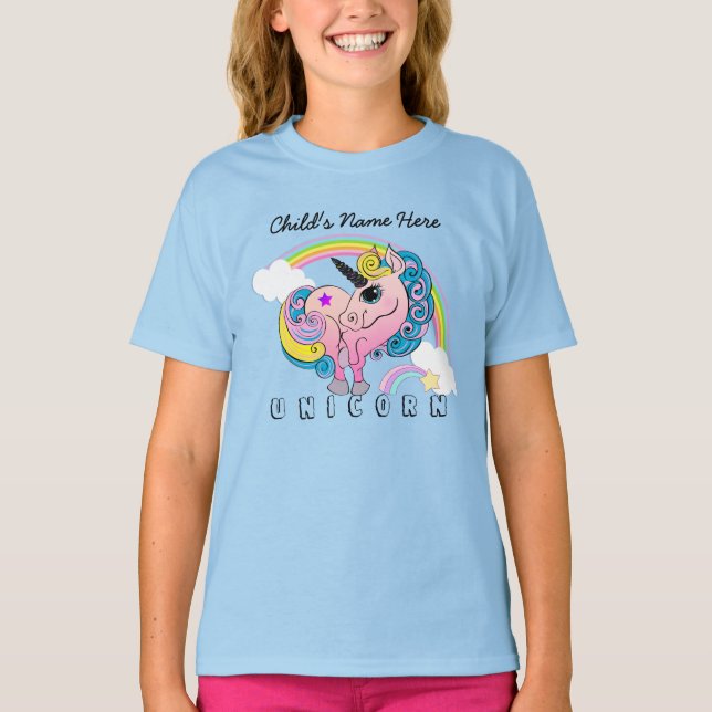 Camiseta Personalizado Texto/ Pastel Unicornio Bonito Nubes (Anverso)