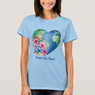 Camiseta Personalizado Texto Planeta Tierra Corazón
