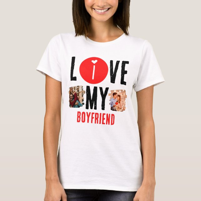 Camiseta Personalizado único 2 foto collage Amo a mi novio (Anverso)