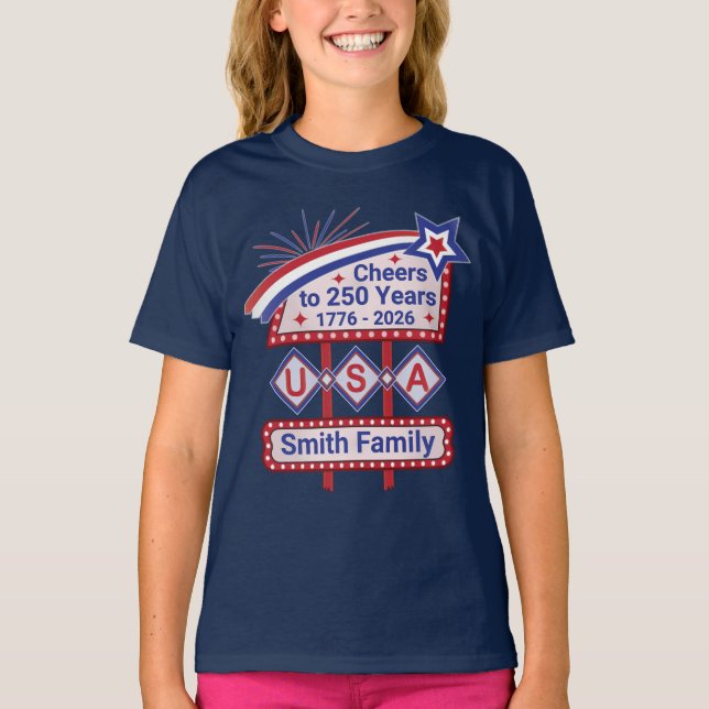Camiseta Personalizado USA 250–Marquesina Retro Patriótica (Anverso)