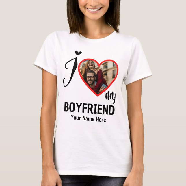 Camiseta Personalizado Valentines Heart Photo I Love My Boy (Anverso)