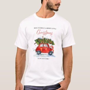Camiseta Personalizado Vintage Christmas - Red Car with Tre