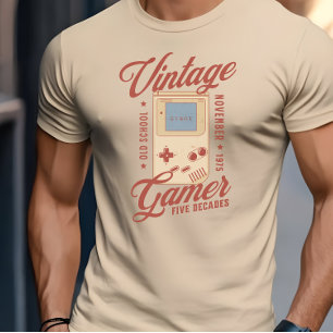 Camiseta Personalizado Vintage Gamer Retro Gaming 50 cumple