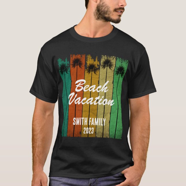CAMISETA PERSONALIZADO VINTAGE PALM TREES BEACH VACACIONES (Anverso)
