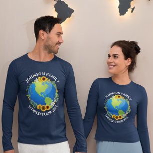 Camiseta Personalizado World Tour Earth Flores Viaje Larga 