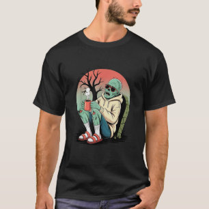 Camiseta Personalizado Zombie Bebida Café Spooky Undead Chi