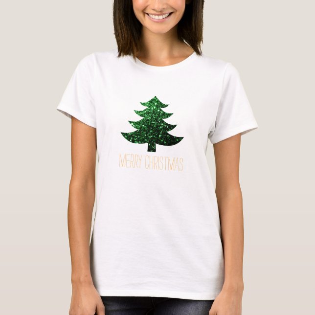 Camiseta Personalizar Esparkly árbol de Navidad verde chisp (Anverso)