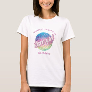 Camiseta Personalizar Neon Glow Disco Ball Fiesta de cumple