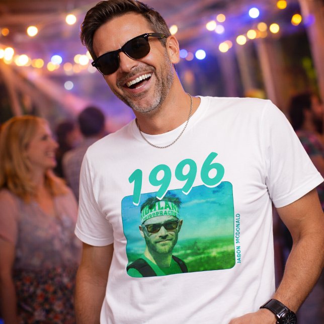 Camiseta Personalized 90s Birthday Shirt, Neon Blue Photo (Personalized 90s Birthday Shirt, Neon Blue Photo T-Shirt)