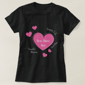 Camiseta Personalized Black Women’s T-Shirt with Pink Heart