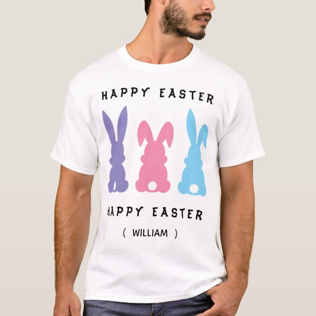 Camiseta Personalized Colorful Happy Easter Bunnies (Anverso)