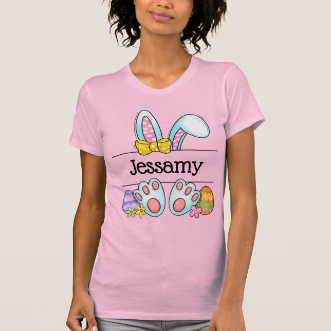Camiseta Personalized Easter Bunny Name Pastel Bow (Anverso)