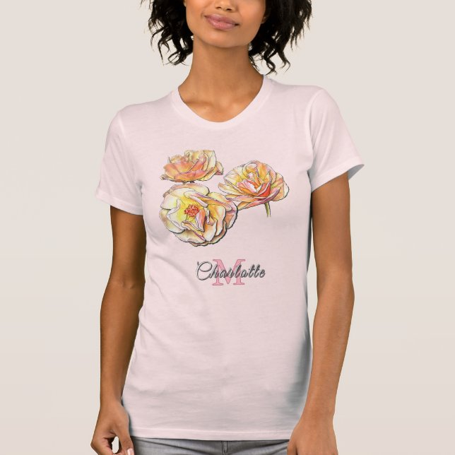 Camiseta Personalized Floral Monogram Hand Drawn Roses Art (Anverso)