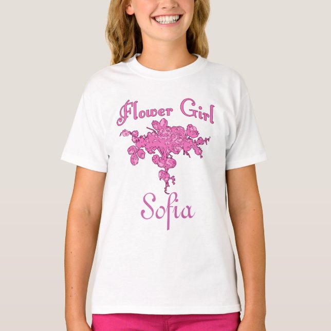Camiseta Personalized FLOWER GIRL with Big Pink Bouquet (Anverso)
