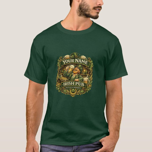 Camiseta Personalized Irish Pub Leprechaun Emblem (Anverso)