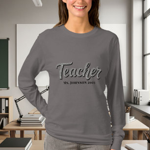 Camiseta Personalized Long Sleeve Gray T-Shirt for Teachers