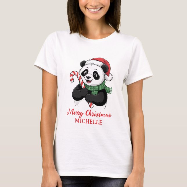 Camiseta Personalized Merry Christmas Cute Panda Bear (Anverso)