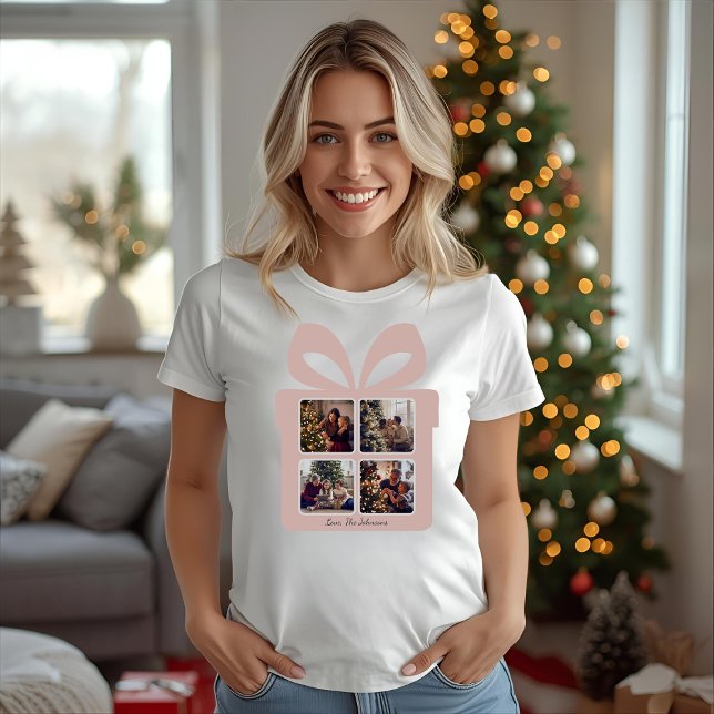 Camiseta Personalized Modern Pink Christmas Photo Gift Box (Subido por el creador)